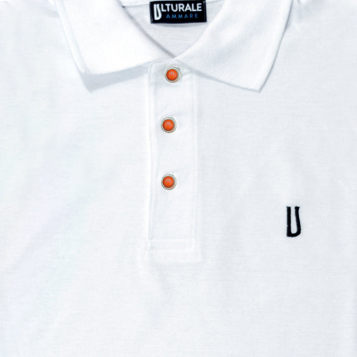 Ulturale Polo bianca con bottoni in corallo e argento in 100% cotone - Ulturale Saldi