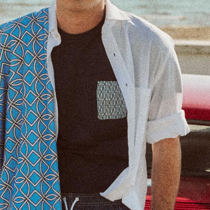 Ulturale T-Shirt blu con taschino bianco e logomania blu in 100% cotone - Ulturale Hotsell