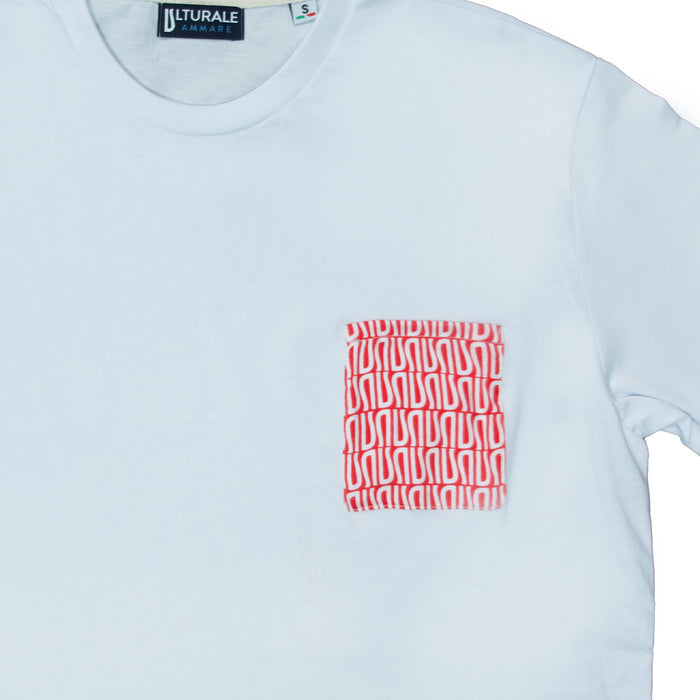 Ulturale T-Shirt bianca con taschino rosso e logomania bianca in 100% cotone - Ulturale Vendita Calda