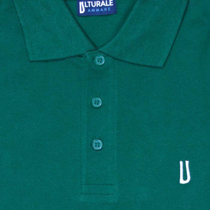 Ulturale Polo verde con logo Ulturale bianco in 100% cotone - Ulturale Negozio