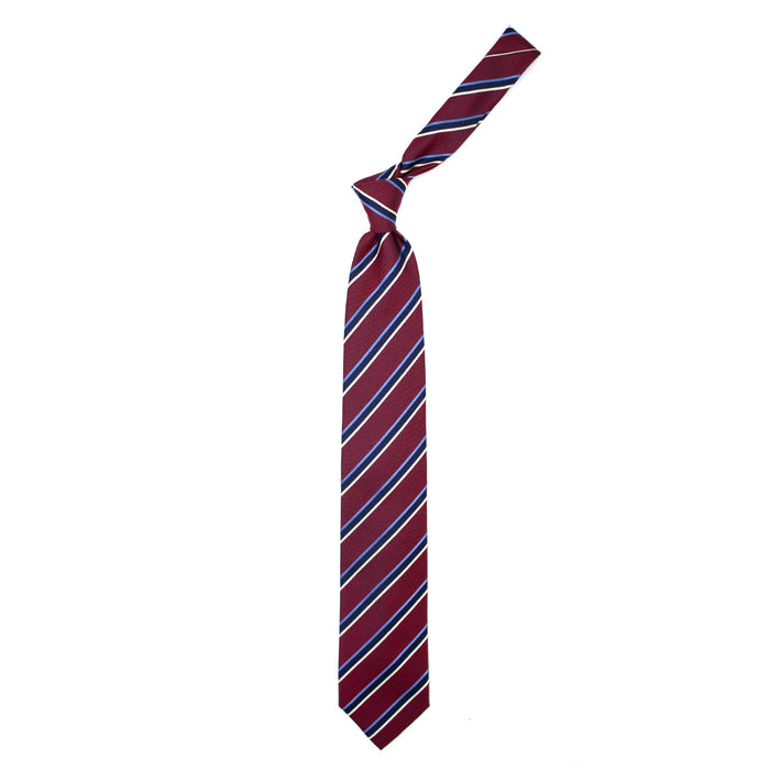 Ulturale Cravatta bordeaux con righe azzurre blu e beige in seta – Ulturale Consegna Veloce