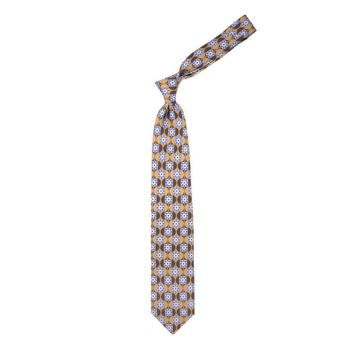 Ulturale Cravatta beige con fiori azzurri in seta – Ulturale Sottocosto