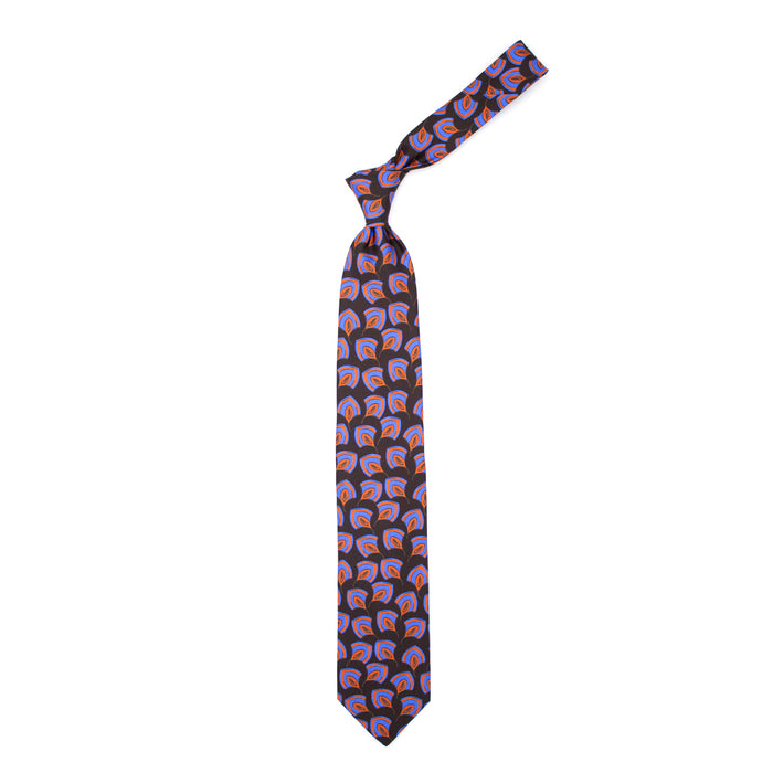 Ulturale Cravatta marrone con pattern astratto azzurro e arancione in seta – Ulturale Convenienza
