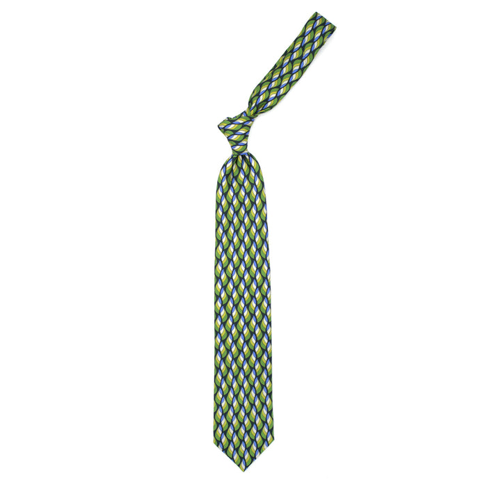 Ulturale Cravatta blu con pattern astratto giallo verde crema e azzurro in seta – Ulturale Vendite stagionali