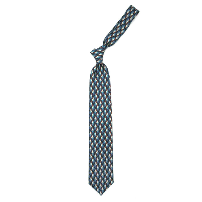 Ulturale Cravatta blu con pattern astratto azzurro crema e marrone in seta – Ulturale Presa