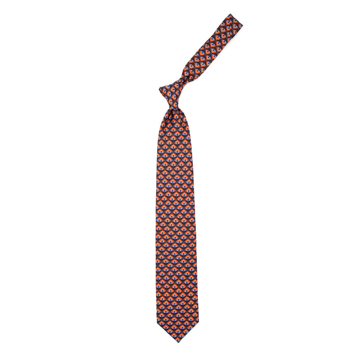 Ulturale Cravatta marrone con pattern arancione blu e azzurro in seta – Ulturale Sconto