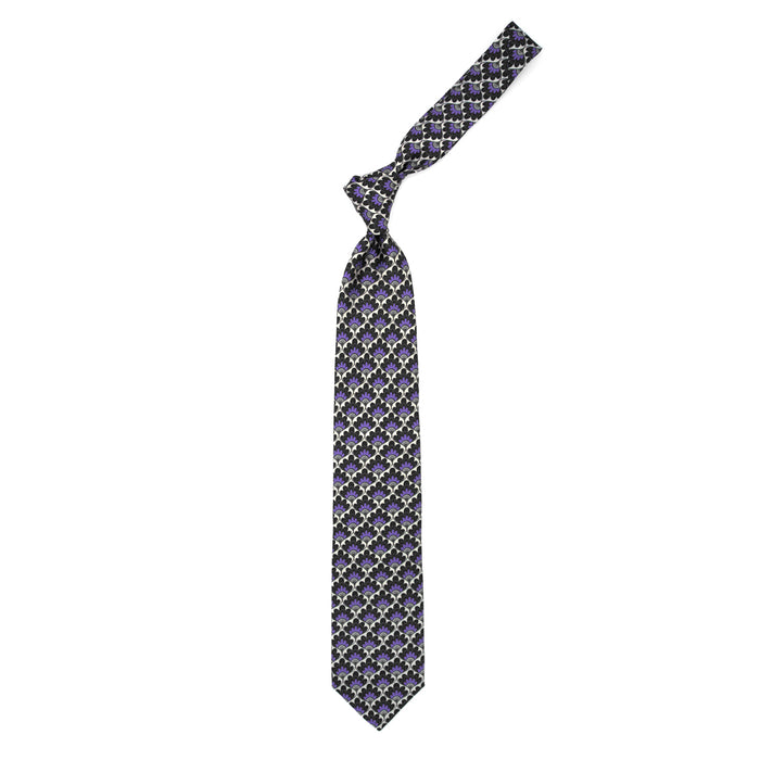 Ulturale Cravatta con pattern a ventaglio floreale viola grigio e nero in seta – Ulturale Offerta Giorno del Papà