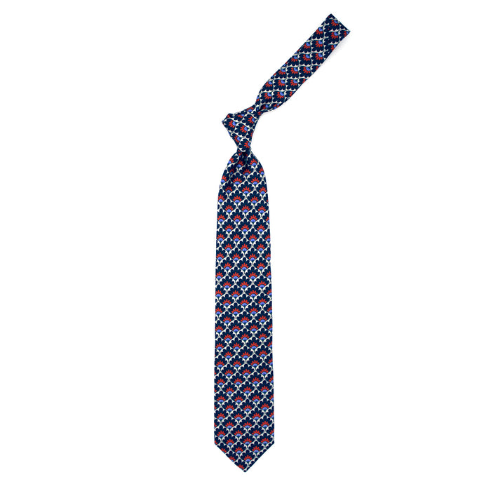 Ulturale Cravatta con pattern a ventaglio floreale blu rosso e azzurro in seta – Ulturale Offerta San Valentino