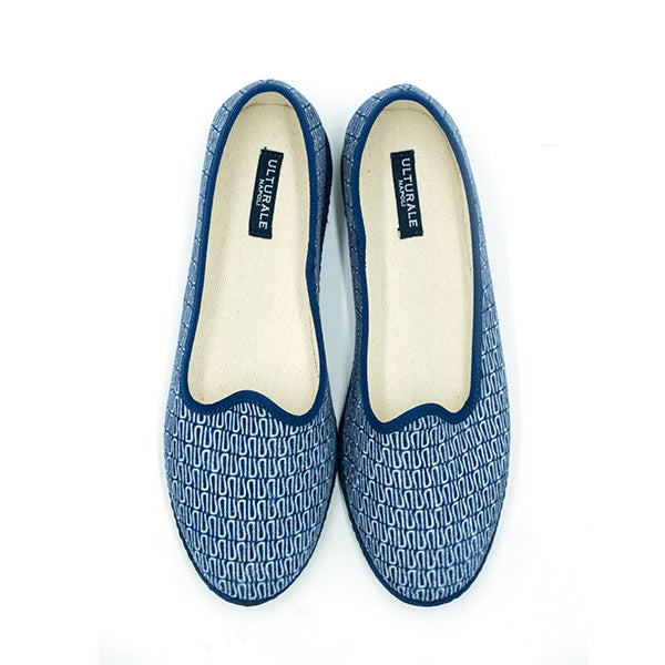 Ulturale Furlane blu con pattern Ulturale bianco e bordo blu in 100% velluto di cotone - Ulturale 50% di sconto con spedizione gratuita