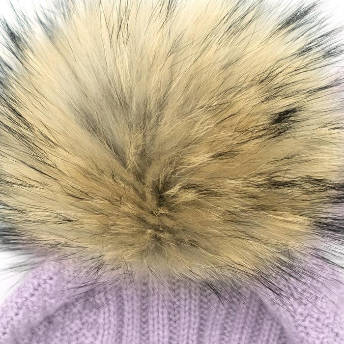 Ulturale Cappellino donna lilla 100% cashmere con pon-pon in volpe – Ulturale Qualità