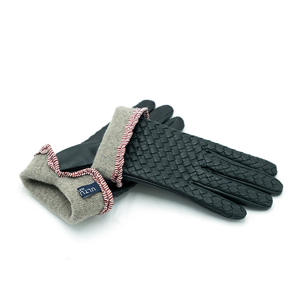 Ulturale Guanti donna intrecciati bicolore verde e nero con cashmere interno - Ulturale Promozione
