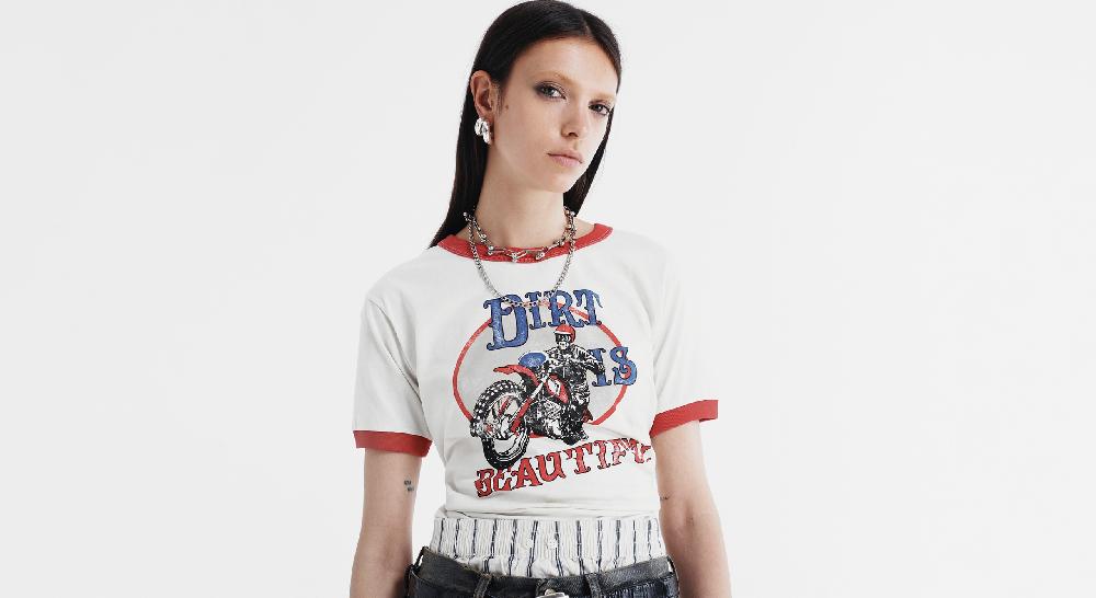 Washington Dee Cee RED RIBBED T-SHIRT Grandi sconti