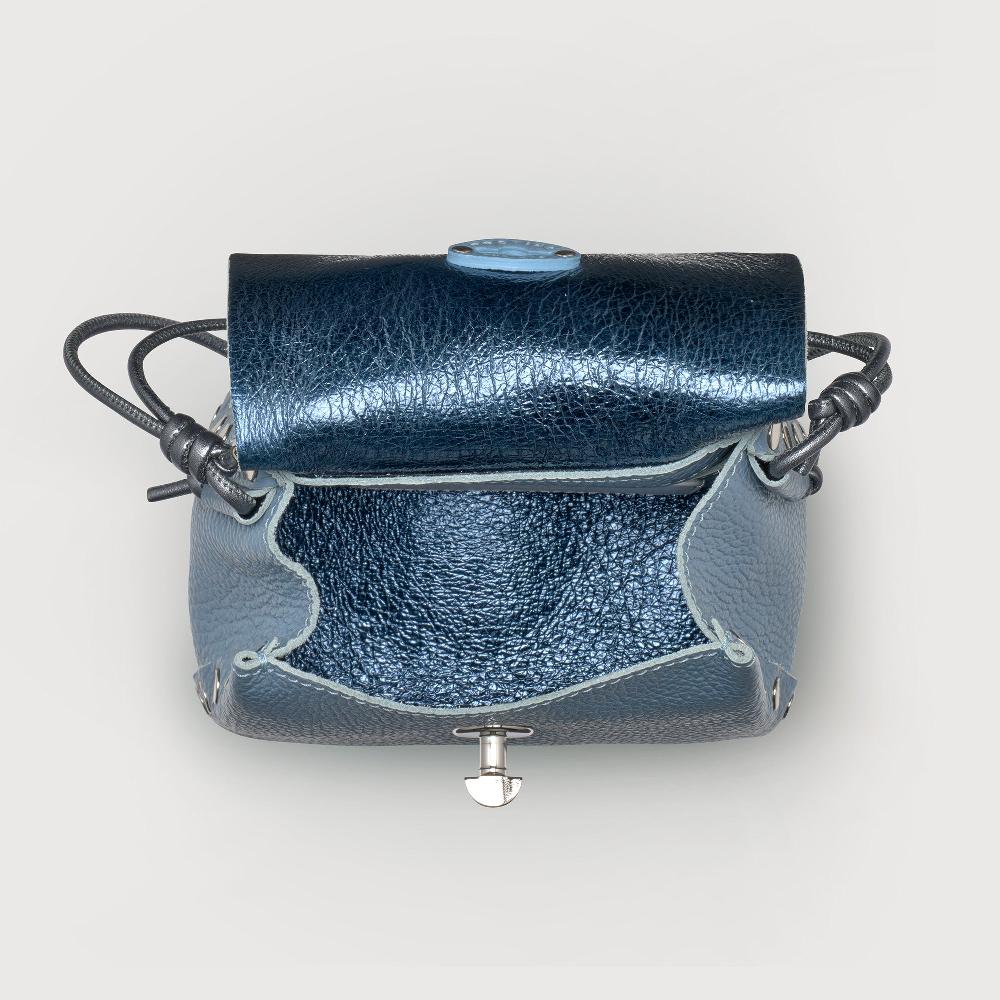 Zanellato BORSA POSTINA® SUPER BABY IN PELLE LAMINATA BLUE CARTA DA ZUCCHERO | Zanellato Italy