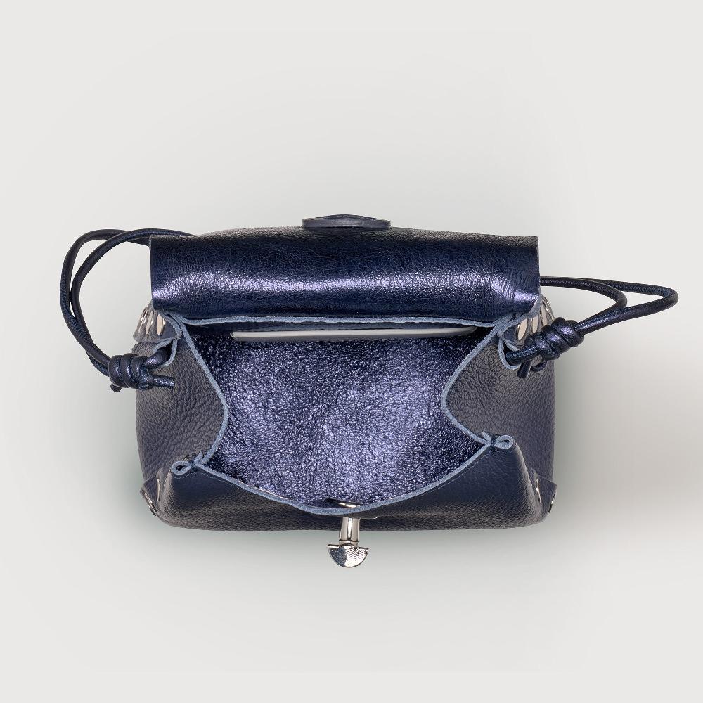 Zanellato BORSA POSTINA® SUPER BABY IN PELLE LAMINATA BLUE NAVY SAVOIA | Zanellato Italia