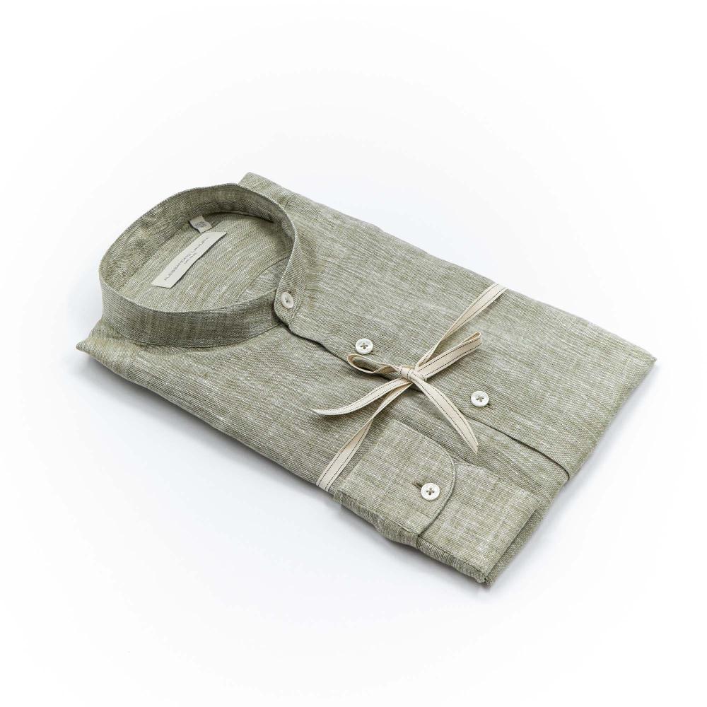 Alessandro Lamura Camicia Lino militare Collo Coreano Uomo Super sconto